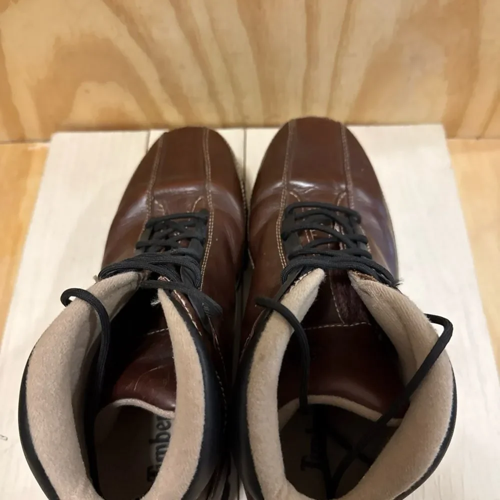 Timberlands Men's 85129 Brown Leather Lace Up Euro Dub Boots Size 9.5M